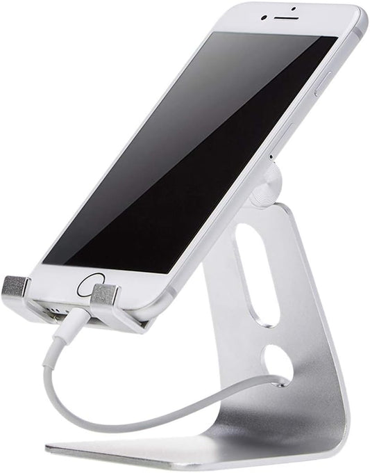 Amazon Basics 3.15 2.87 3.74 inch, Adjustable Aluminum Phone Stand for Cell Phones, iPhone and Android, Desktop Phone