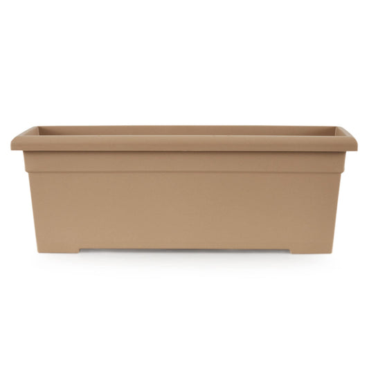 The HC Companies 28 Inch Romana Planter Box with Drainage Plug, Lightweight UV-Resistant Plastic Outdoor Planters, 1-Pack Flower Box for Garden, Patio, Balcony, and Fence, Sandstone