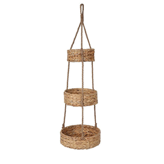 KINGWILLOW 3 Tier Hanging Fruit Basket, Handmade Natural Water Hyacinth Wall Vegetable Storage Baskets, Space Saver for Kitchen Organizing Plant Holder