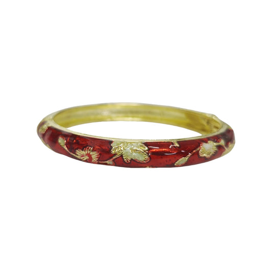 BlingNook Cloisonne Bracelet For Women, Chunky Bangle Trendy Cute Flower Enamel Bangles Multi Tone Engraved Cuff Gold Plated Bracelets Stackable Wife Jewelry Friendship Gift (Dark Red, One Size)