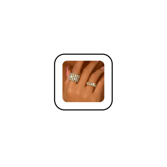 2PCS Rhinestone Stretch Ring for Women Sparkling Gold Silver Black Crystal Knuckle Ring Set Fashion Crystal Stackable Finger Rings Set Elegant Bridal Wedding Stretchy Statement Rings Jewelry (Gold)