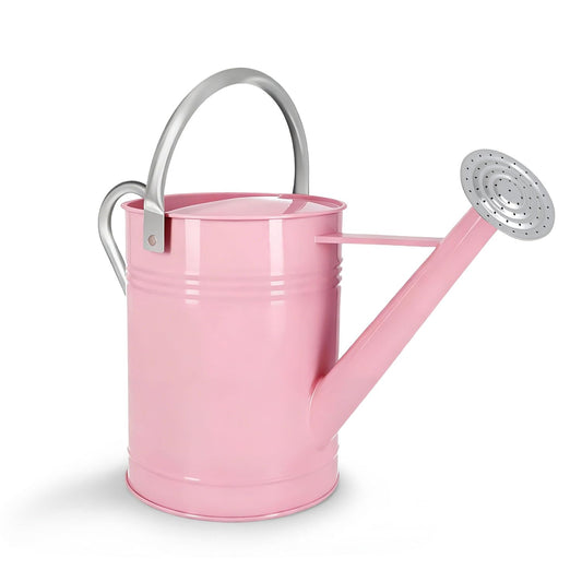 Metal Watering Can for Outdoor Plants, 1.7 Gallon Pink Garden Watering Can for Flower, Houseplants, Galvanized Finish