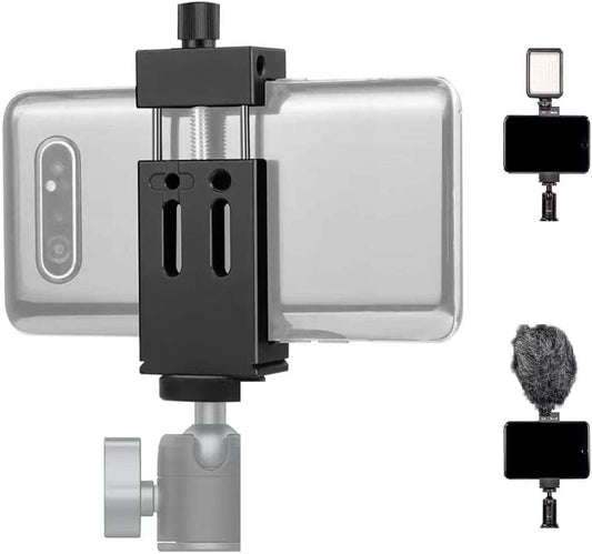 3 1/4" Port,360Rotation Aluminum Metal Phone Tripod Mount with Cold Shoes & Arca Cell Phone Tripod Adapter for Phone