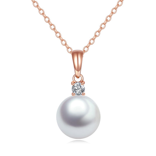 14K Gold Pearl Pendant Necklace for Women (Freshwater Cultured Pearl), Real Gold Present Jewelry Gifts for Wife Girlfriend Mother Mom, 16"-18" (2-rose gold)