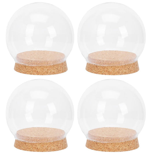 4Pcs Preserved Flower Glass Cover with Cork Base Glass Cloche Bell Jar Terrarium Dome Bottle Miniature Floral Decoration (Khaki)