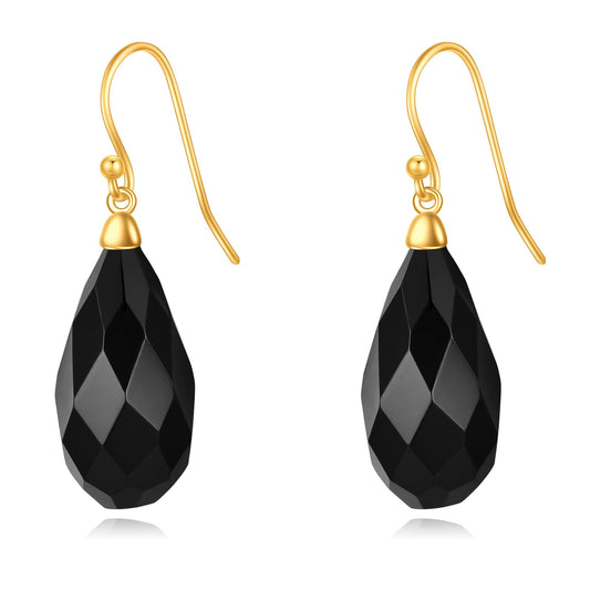 Black Onyx Drop Dangle Earrings for Women Sterling Silver 18K Yellow Gold Plated Black Onyx Dangle Earrings Jewelry Gifts