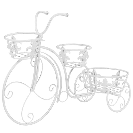 Roanoer Antique White Vintage Bicycle Plant Stand Indoor Outdoor 19.7" High Wrought Iron Flower Pot Holder Holds 3 Planters for Living Room Conservatory Patio Garden