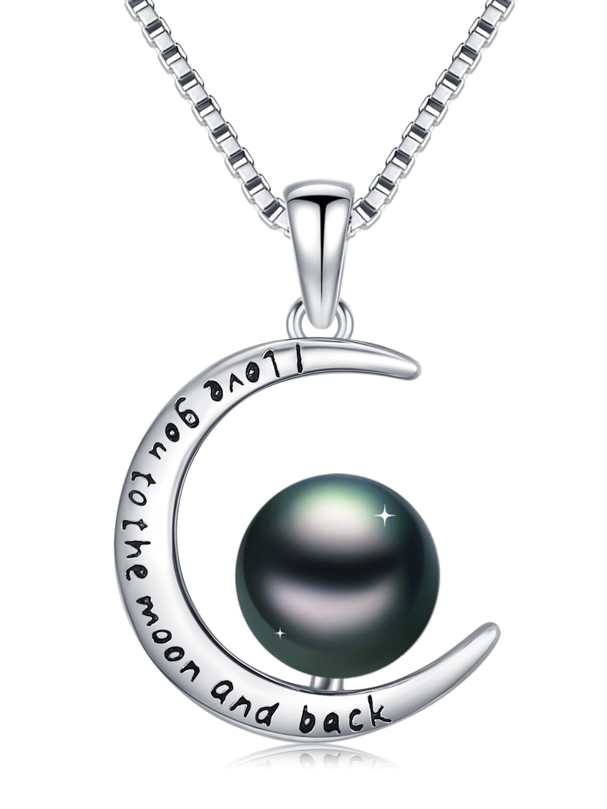 KANNSOAR Tahitian Black Pearl Necklace for Women Moon Tahitian Black Pearl 925 Sterling Silver Pearls Pendant Jewelry Gifts for Wife Mom Lover