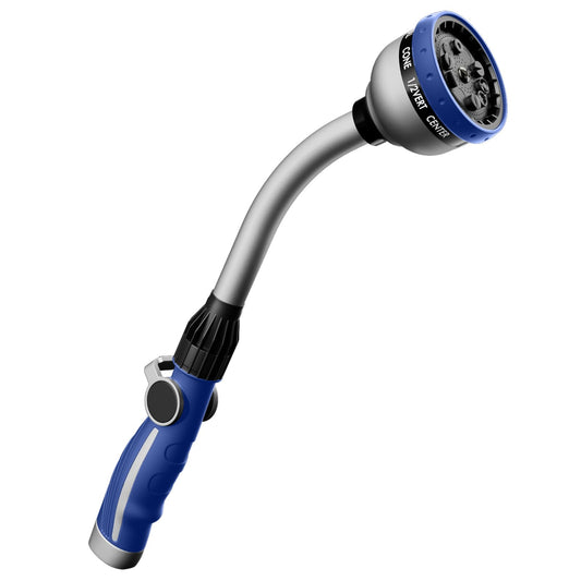 RESTMO Watering Wand Heavy Duty, Metal Garden Hose Wand with 10 Spray Patterns, 15-Inch Long Hose Nozzle Sprayer with Thumb Flow Control, Ideal to Water Hanging Baskets and Shrubs, Blue