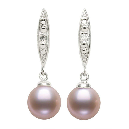 Belacqua Lab Created Sapphire with Pink Cultured Freshwater Round Pearl Dangle Earrings in Sterling Silver, Push Back, Real Pearl Jewelry for Women, Gift Box Included