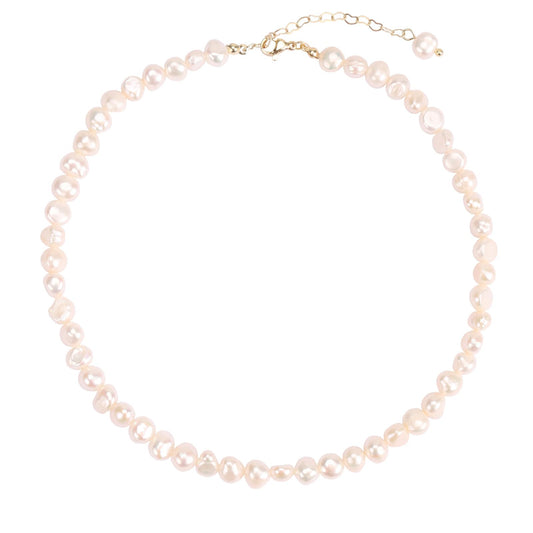 BaubleStar Natural Freshwater Baroque Pearl Necklace White Cultured Pearls Beaded Choker for Women Classic Elegant Jewelry for Wedding Bride Bridesmaids