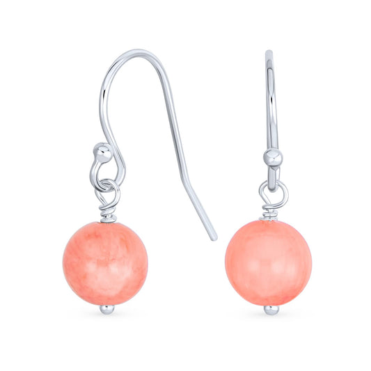 Bling Jewelry Timeless .925 Sterling Silver Pink Quartz Bead 8mm Ball Drop Earrings Fish Hook Genuine Gemstone October Birthstone