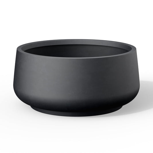 Kante 16.1" Dia Round Curvy Concrete Planter, Large Plant Pots with Drainage Hole and Rubber Plug for Indoor Outdoor Plants, Flower Pot for Home Garden Patio Porch, Black