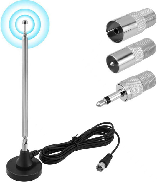 ZDRU 10ft 75 Magnetic Base Telescopic FM Radio Antenna, F-Type Connector with Extension Cable, Ohm for Indoor Home