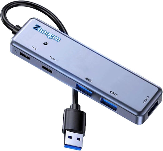 Znoogrn 5 1 3.0 5 in USB Hub, USB Extender with USB C Data Port, Ports USB Hub for Laptop, PC, Flash Drive, Mobile HDD