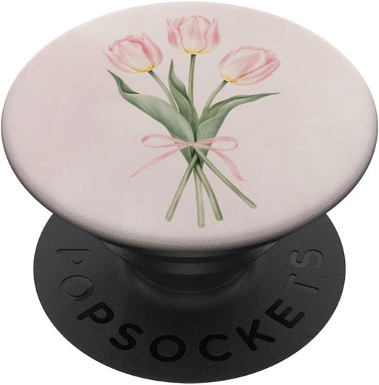 Aesthetic Pastel Floral Tulip Design Aesthetic Floral Pink Tulip Bouquet Pastel PopSockets Adhesive PopGrip