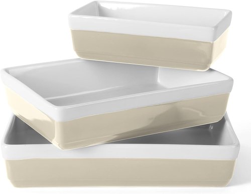 Martha Stewart 3-Piece Stoneware Bakeware Set - Durable Oven-Safe Baking Dishes in Grey
