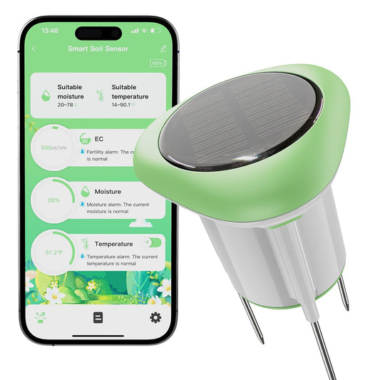 Smart 3-in-1 Soil Moisture/Temperature/Fertility Meter for Plant, Soil Test Kit for Garden/Farming/Lawn, GreenVation Digital Soil Sensor with Tuya/Smart Life APP Push Notification