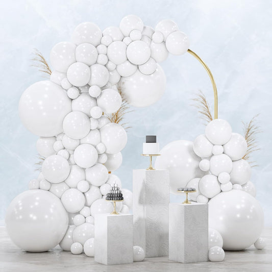 PartyWoo White Balloons - 100-Piece Matte Latex Balloon Arch Kit | 5-12 Inch Sizes for Weddings, Graduations & Parties