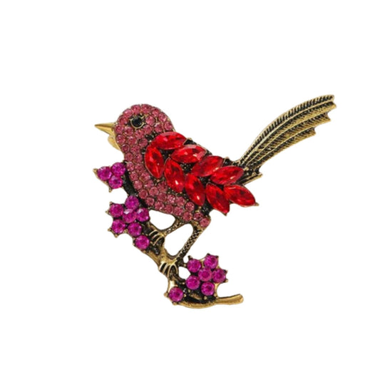 Bird Brooch Pin for Women Elegant Gold Tone Crystal Bird Brooches for Women Dress Hat Decoration-red