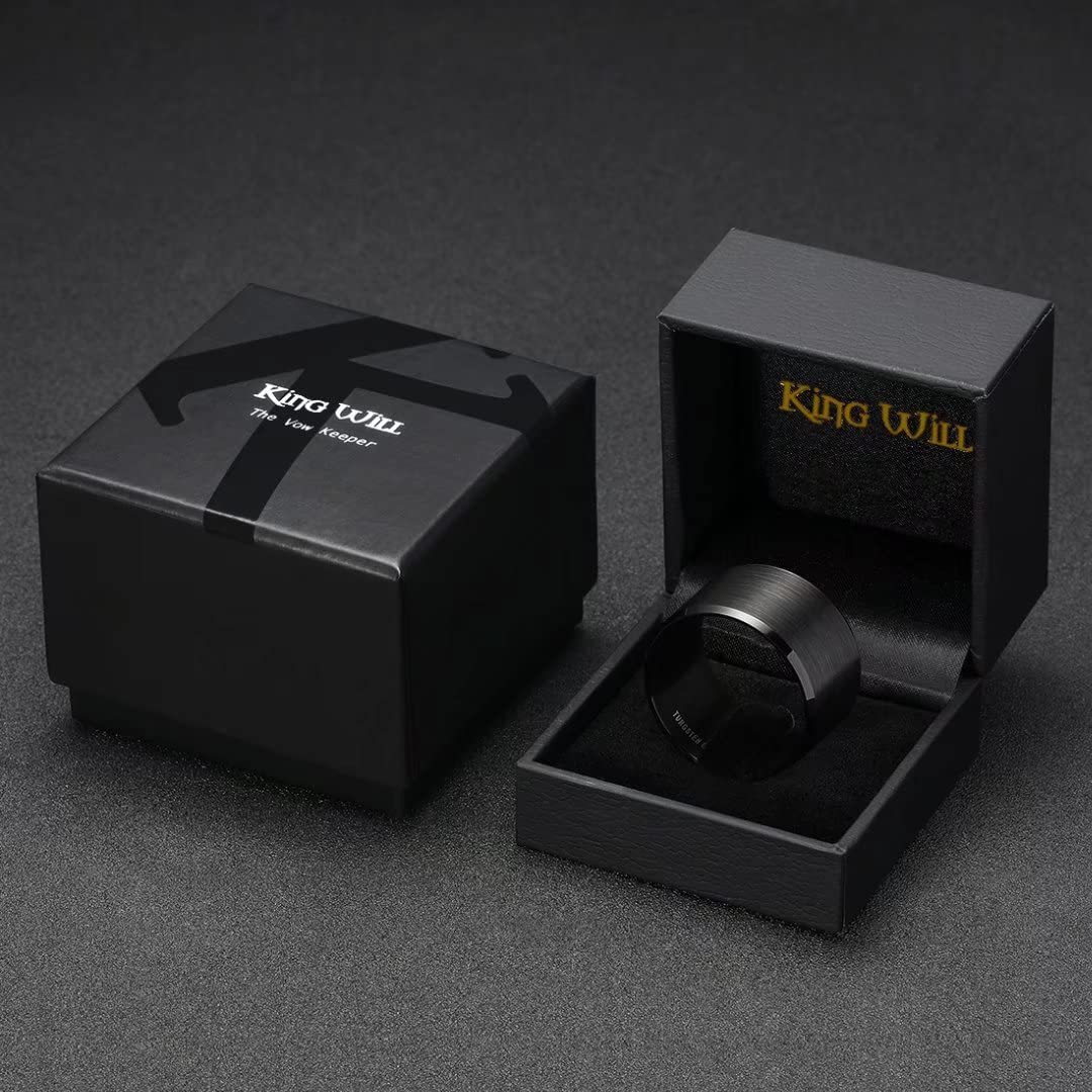 King Will Black-15mm Basic Wedding Ring For Men with Brushed Matte Surface Beveled Polished Edge Comfort Fit 10