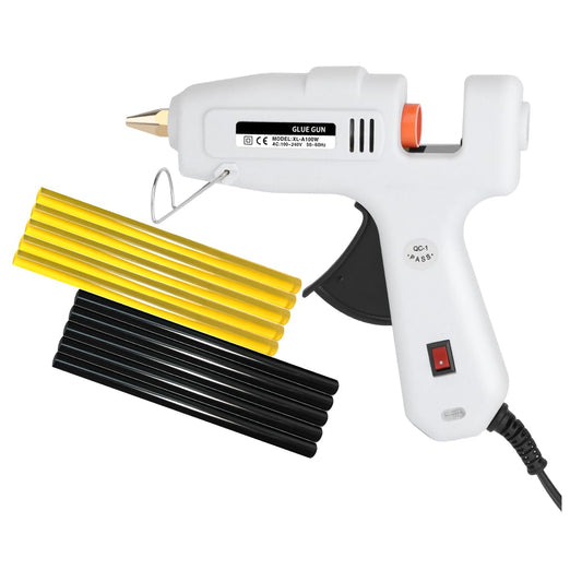 100W Hot Glue Gun for Paintless Dent Repair, White High-Temp Glue Gun with 10 Glue Sticks (Yellow & Black), Fast Heating, Anti-Drip Nozzle, Auto Body Dent Puller Tool