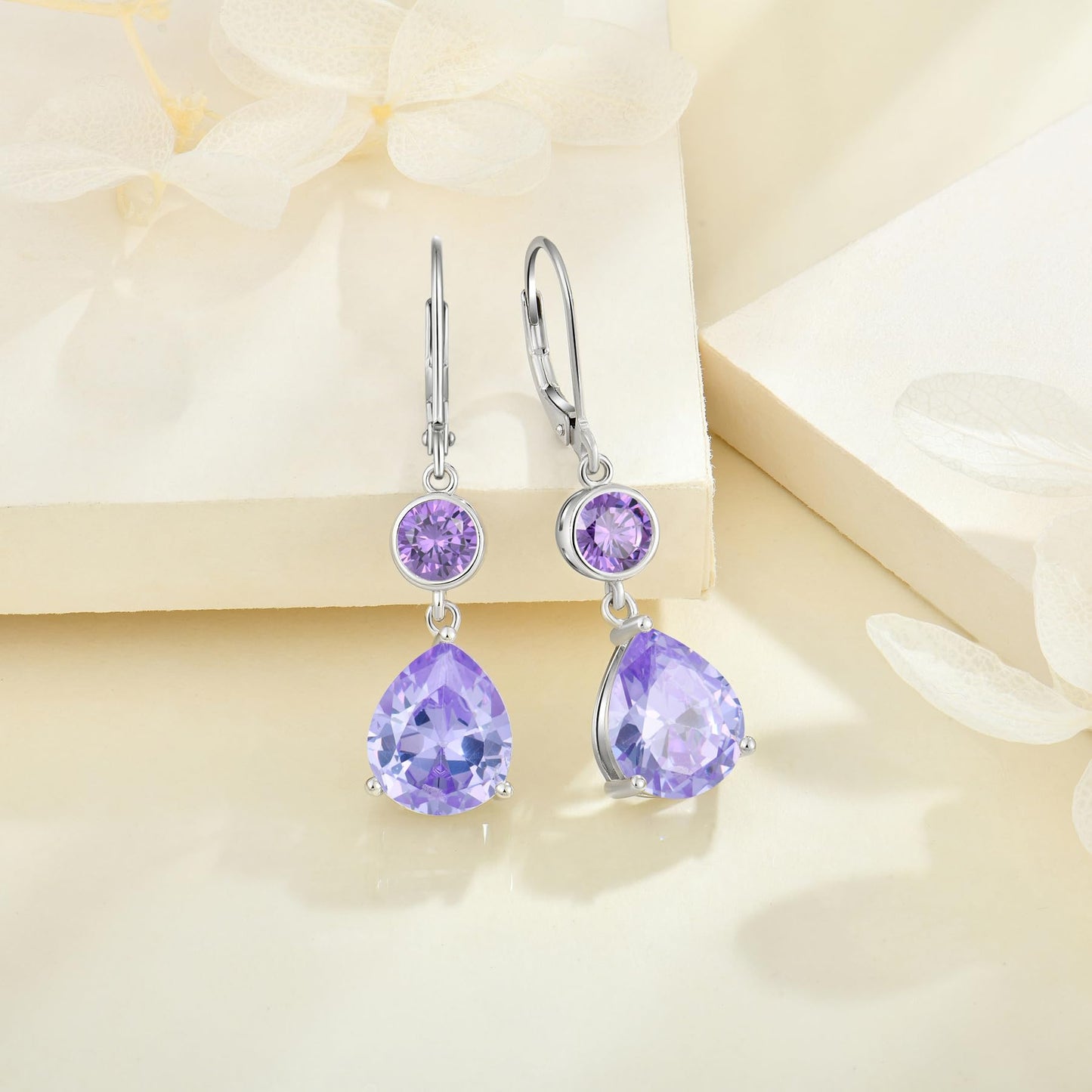 FYNSBLE Alexandrite Earrings for Women Sterling Silver Dangle Drop Leverback Earrings Hypoallergenic Jewelry for Women