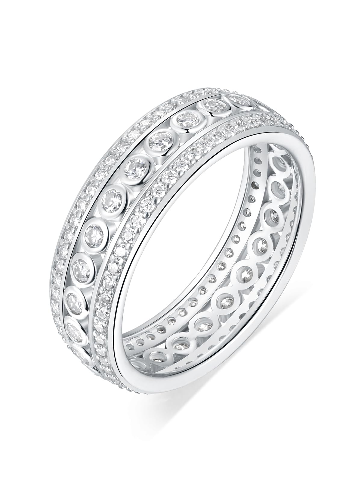 Frbod Moissanite Wedding Ring Womens Channel Set Row Band Sterling Silver Thick Eternity Ring for Wife Her Size 5
