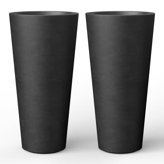 Kante Tall Concrete Planter (Set of 2), 15.8 Inch Height Large Flower Pot for Indoor Outdoor Plants, Suitable for Home, Patio, Garden, Porch, Black