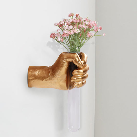 XYQXYQ Gold Wall Sculptures, Hand Vases Home Decor, Wall Mount Art Sculpture, Unique Wall Art Statue, Funky Flower Vase Decorations, Modern Eclectic Hanging Decor,Glass Test Tube Vase