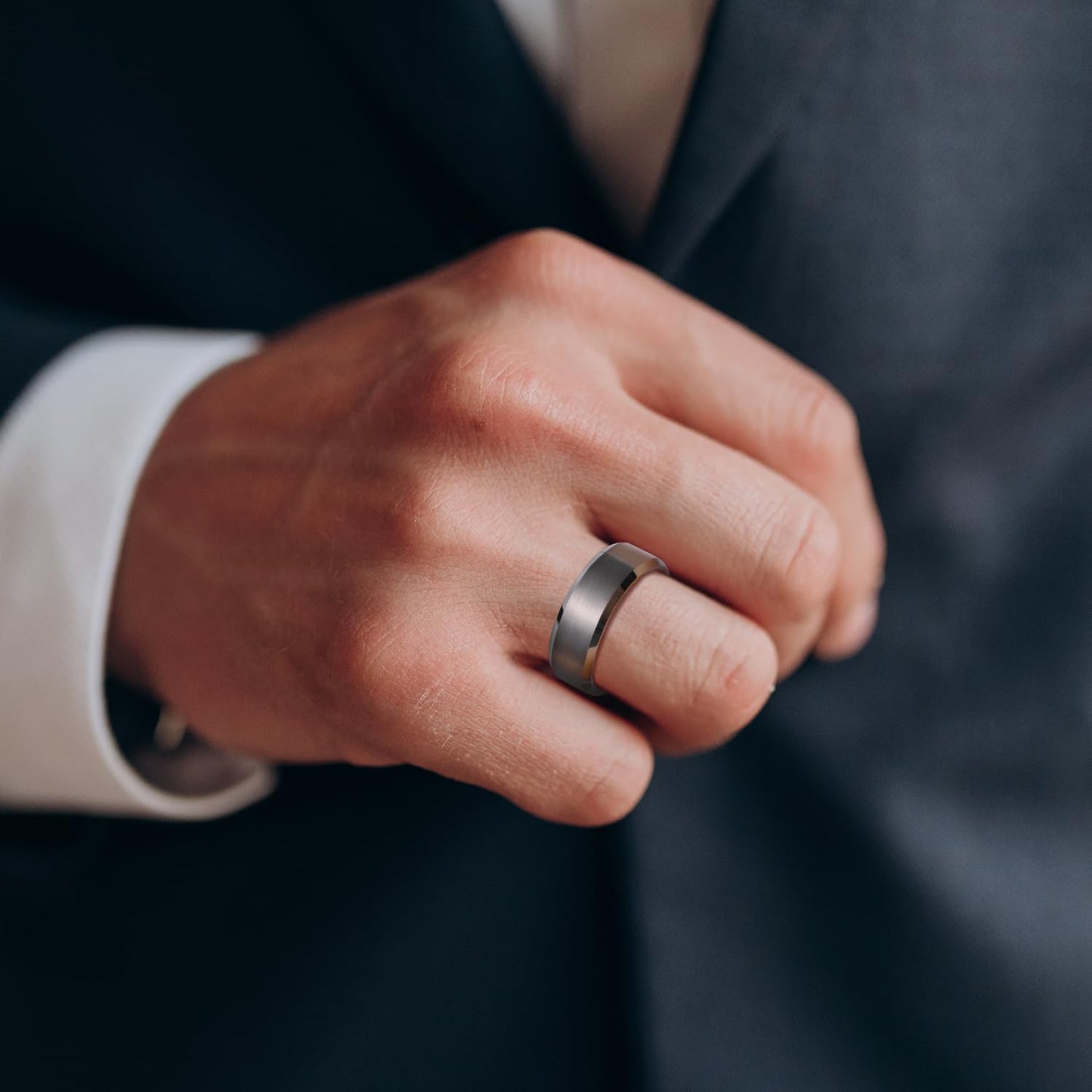 King Will Gunmetal Gray 8mm Basic Wedding Ring For Men with Brushed Matte Surface Beveled Polished Edge Comfort Fit Size 9.5