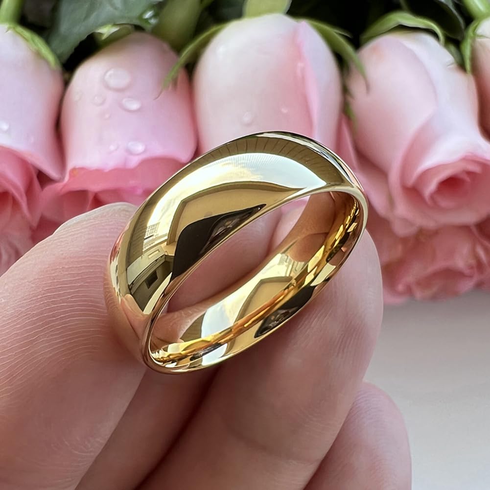 TUTISS 7mm Gold Tungsten Rings for Men Women Engagement Wedding Bands Domed Polished Comfort Fit Size 11