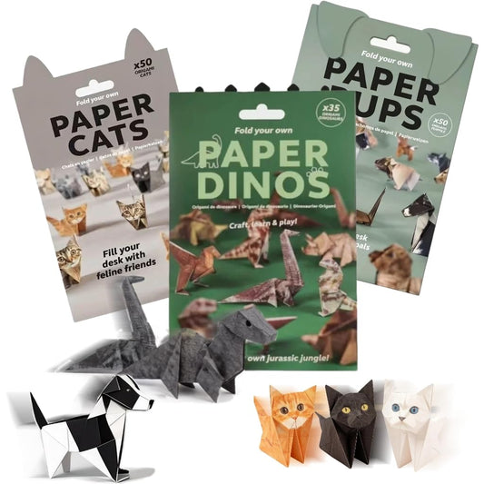 150 Sheets DIY Origami Paper to Fold, Fun 3D Paper Dog & Cat Dinosaur Models DIY Origami Paper Cats Set, Cute Pet Figures Fun Craft Activity Desk Decoration & Gift for Cat Lovers Adults