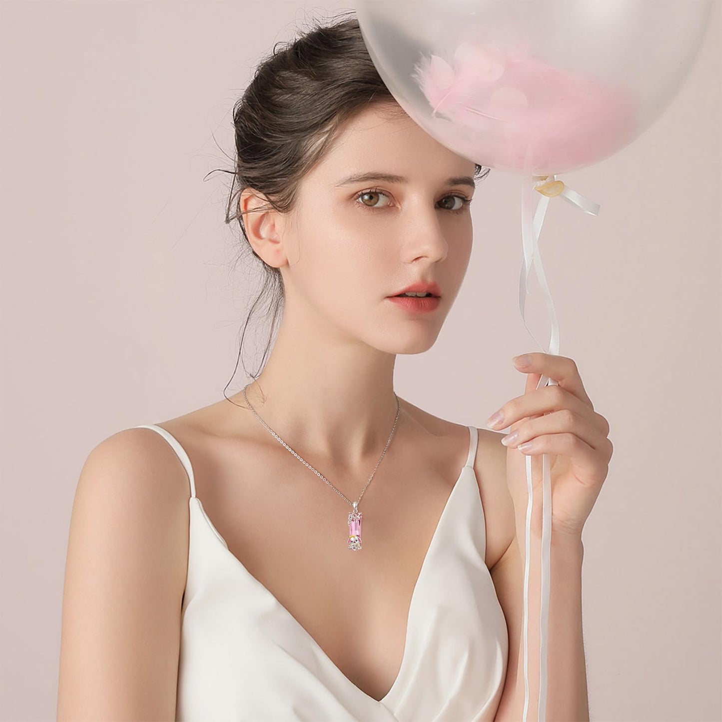AENEAS Bunny Necklace 925 Sterling Silver Rabbit Pendant Necklace Pink Crystal Bunny Jewelry Gift for Women Wife Daughter