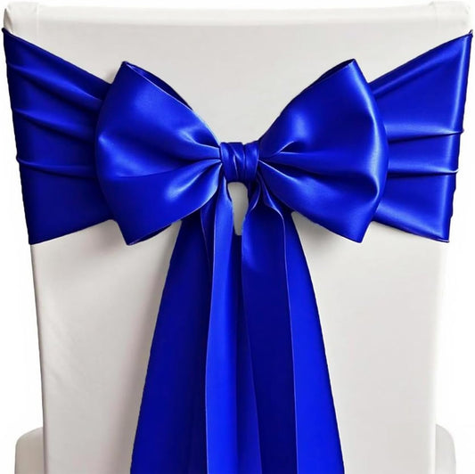 Royal Blue Satin Chair Sashes by [Brand Name] - Elegant 7x108 Inch Bows for Weddings & Parties