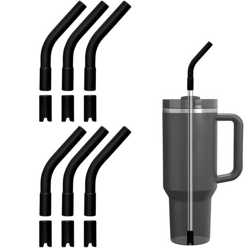 Bluwing 6Pcs Silicone Straw Tips, Reusable Rubber Straw Tips for Metal Straws and Other 0.31Inch (8MM Outdiameter) Straws, Fit for Stanley Cup Tumbler (Black)