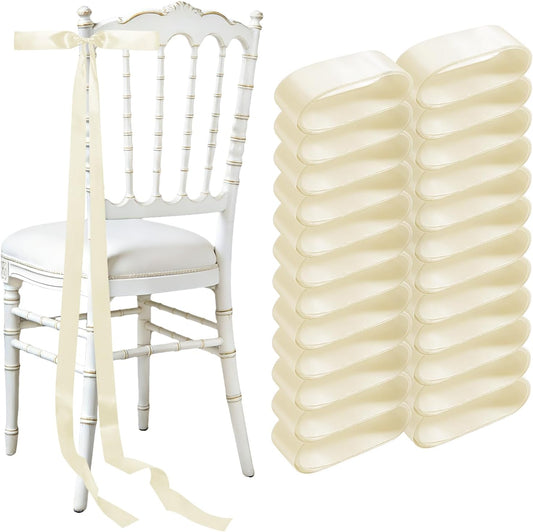 Regine Switzerland Wedding Chair Decorations - 24 Pcs Ivory White Satin Bows for Elegant Events