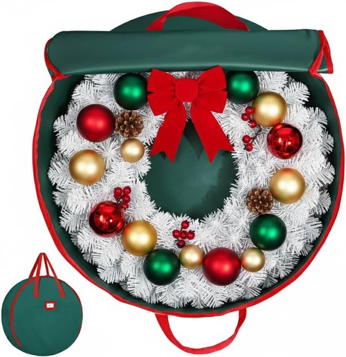 HOLDN’ STORAGE Premium Wreath Storage Bag - Waterproof & Durable - 30"W x 7.5"D - Green