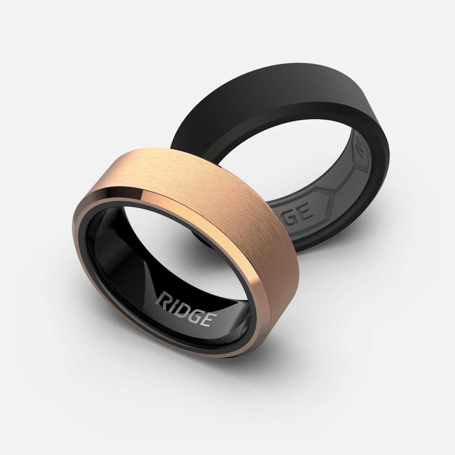 Ridge Beveled Ring Set 8mm - 18K Rose Gold - Tungsten - 11