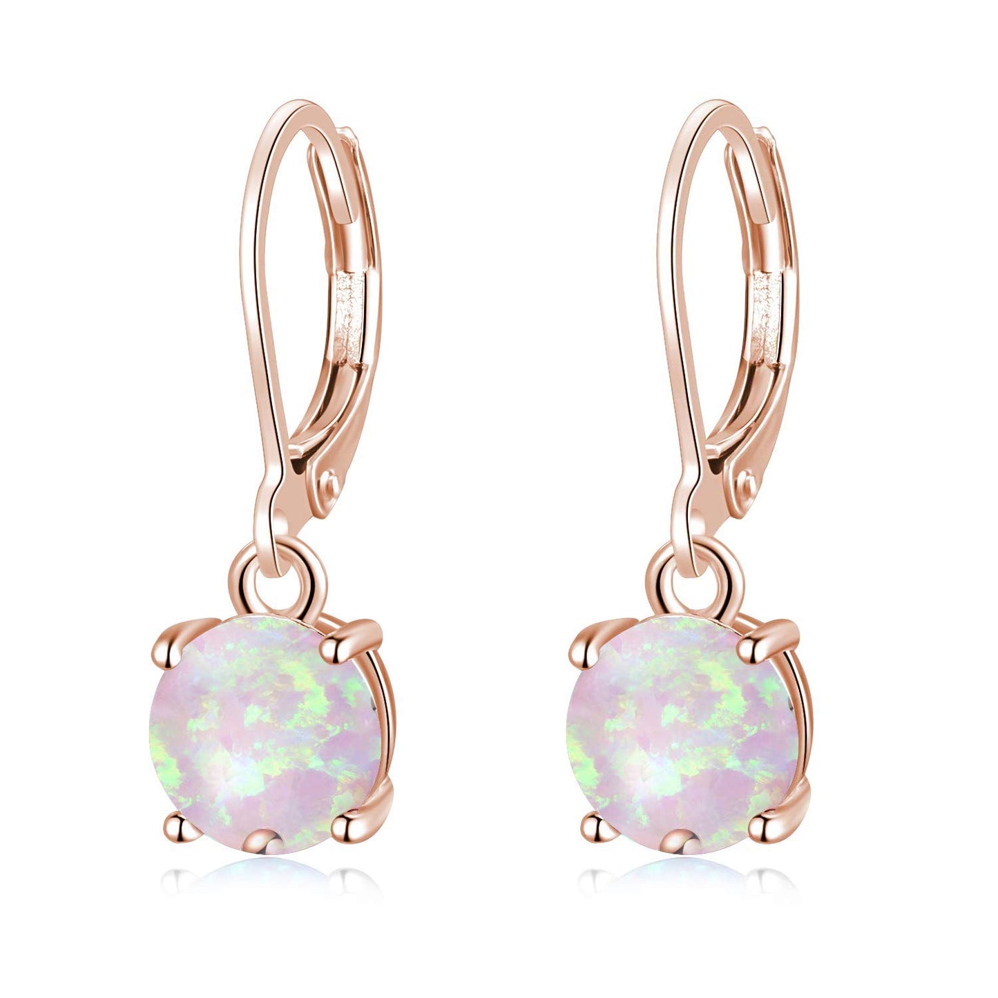 CiNily Rose Gold Plated Dangle Opal Earrings for Women, Leverback Drop Earrings Pink Opal Jewelry