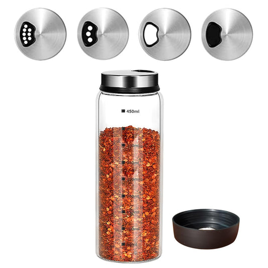 15 oz Large Salt Pepper Shakers with Adjustable Outlet Holes Clear Glass Shaker Bottles Spice Seasoning Cans for Kitchen Decor and Home Restaurant BBQ Camping Farmhouse Kitchen Accessories (450 ml)