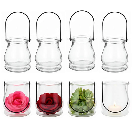 OUNONA 8Pcs Hanging Candle Holder Clear Tea Lights Christmas Decor Glass Plant Candle Holder, Fillable Hanging Glass Globes, Vintage Home Decor Plant Succulent Vase Hanger for Christmas Wedding