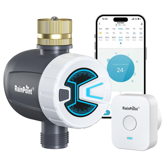 RAINPOINT WiFi Water Timer, Sprinkler Timer for Garden Hose, Smart Automatic Irrigation System with Brass Inlet for Yard, Lawn, APP Remote Control via 2.4Ghz WiFi and Bluetooth