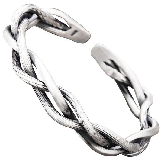 Baoaichi Handmade Vintage Silver Bangle Bracelets for Men Women Twist Snake Vine Cuff Bangles Cool Punk Stainless Steel Bracelets Bangles Adjustable Braided Cuff Bracelets Gift for Dad