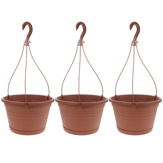 BESTonZON 3Pcs Hanging Planters for Indoor Plants, 10 Inch Plastic Flower Pots with Drainage Tray and Hooks, Large Outdoor Plant Basket Macetas Colgantes para Exterior