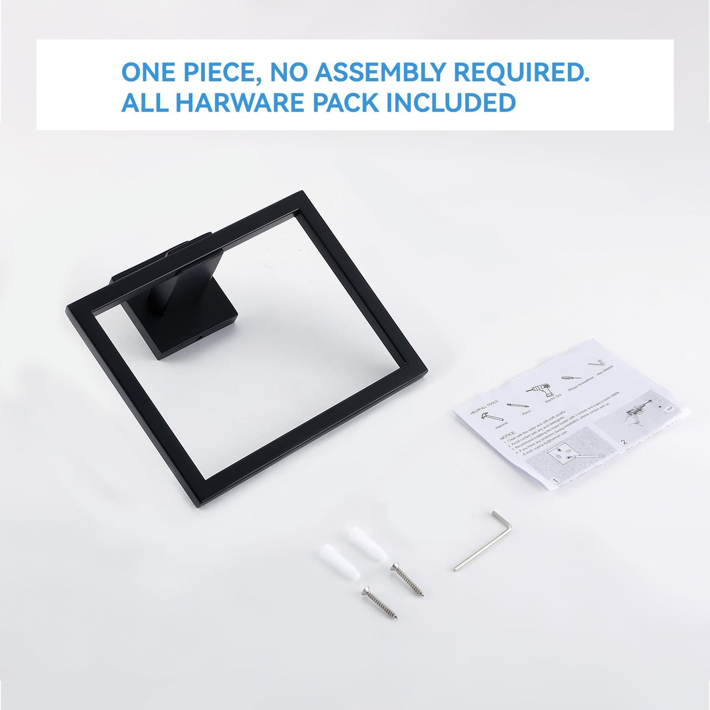 LANC Hand Towel Holder for Bathroom Wall Mount Matte Black Square Hand Towel Rings for Bathroom Hardware Accessories Kitchen Toilet SUS 304 Stainless Steel Shower Towel Hanger Racks, A8896MB