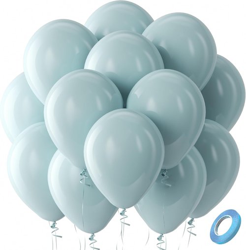 Bezente Dusty Blue Latex Balloons - 100 Pack 12-Inch Round Helium-Quality Matte Balloons for Weddings & Parties