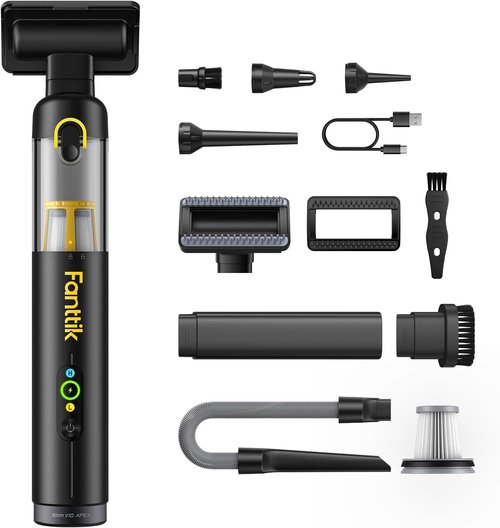Fanttik Slim V10 APEX Cordless Car Vacuum - 4-in-1 Portable Mini Handheld Vac with 19kPa Suction Power | Smart Digital Display & 2 Suction Modes (Black)