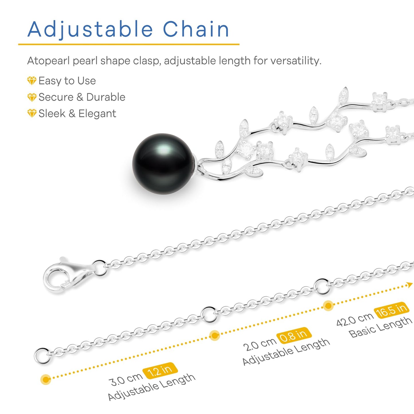 Gifts For Wife Wedding Anniversary Genuine Tahitian Black Pearl Necklace for Birthday Mothers Day Christmas, 9-10mm AAAAA Seawater Pearl Sterling Silver Moissanite Pendant