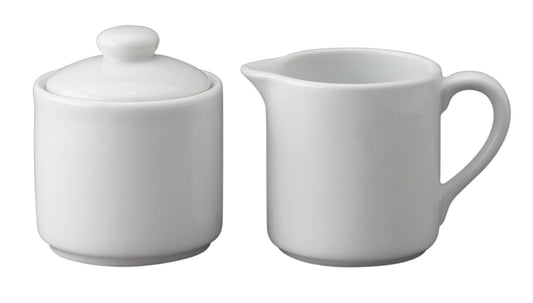 HIC Kitchen Contemporary Creamer And Sugar Bowl With Lid Set, Fine Porcelain, For Serving Sugar, Milk, Cream, Syrup, And Sauces, 3-Piece Set